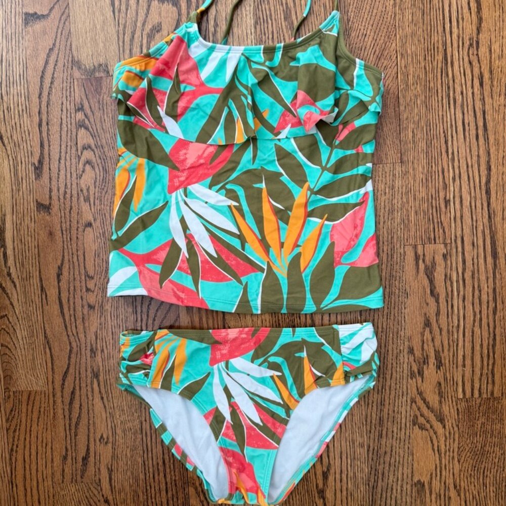 Girls tropical floral two piece swim suit size 14